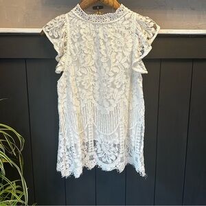 Sweet Lovely by‎ Jen Top Womens White Lace Lined Boho Rear Keyhole size Small